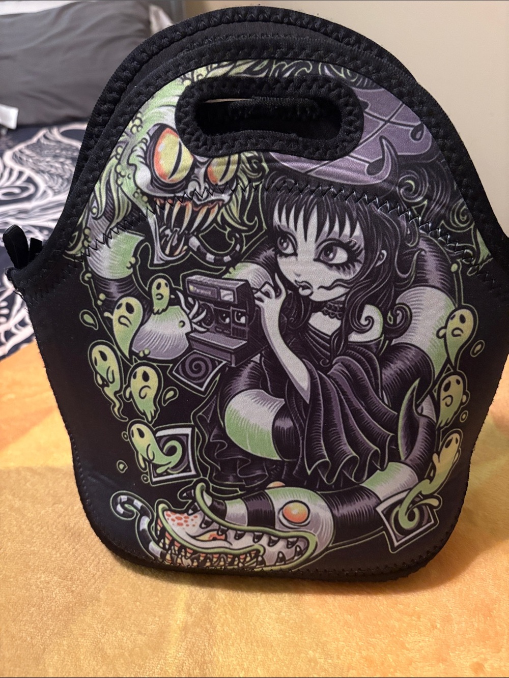Neoprene Beetlejuice  Lunch Tote - Black & Green
